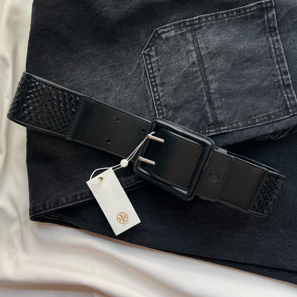 NWT Tory Burch Woven Black Belt ✨🦓 - Picture 1 of 4